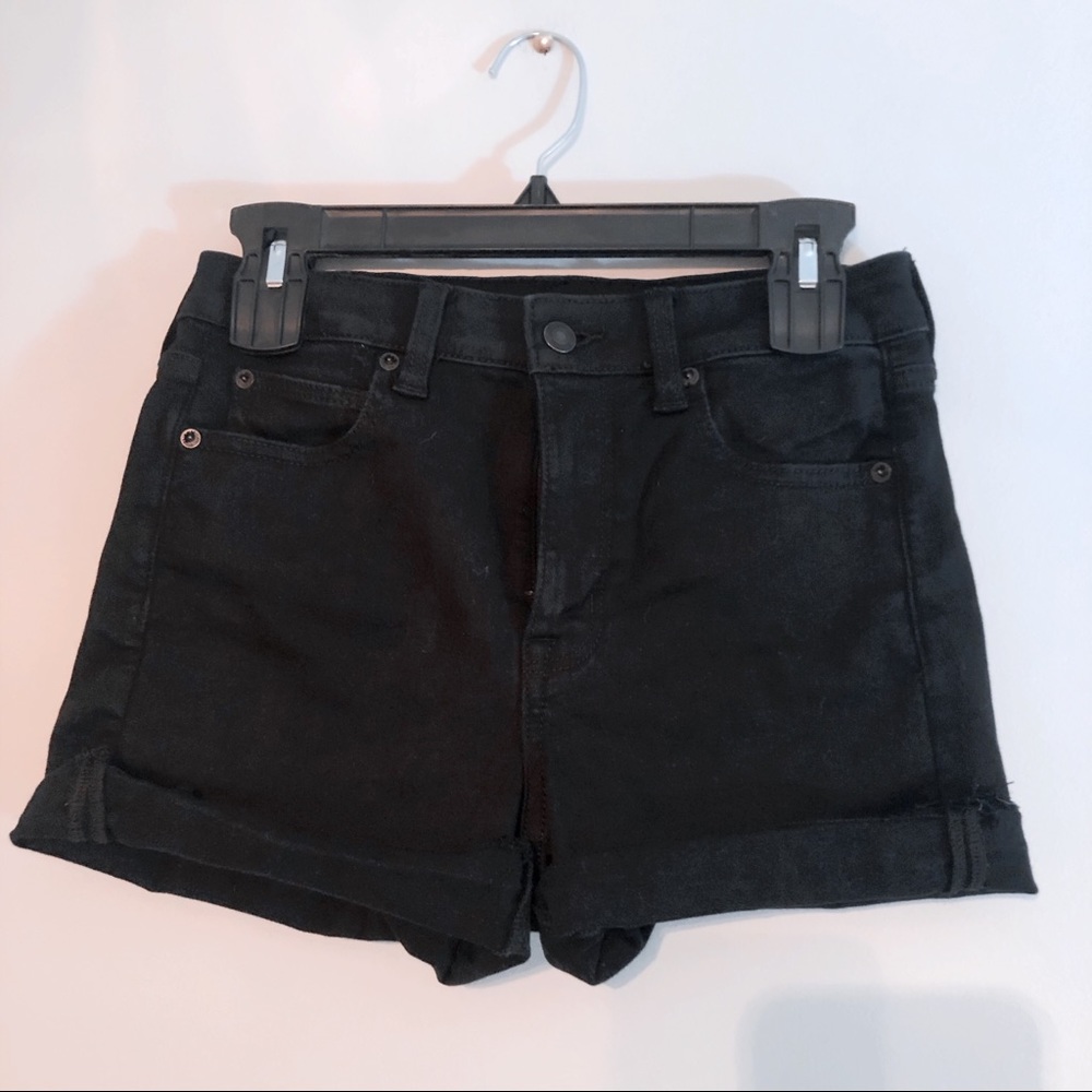 AEO super high rise shortie black denim shorts